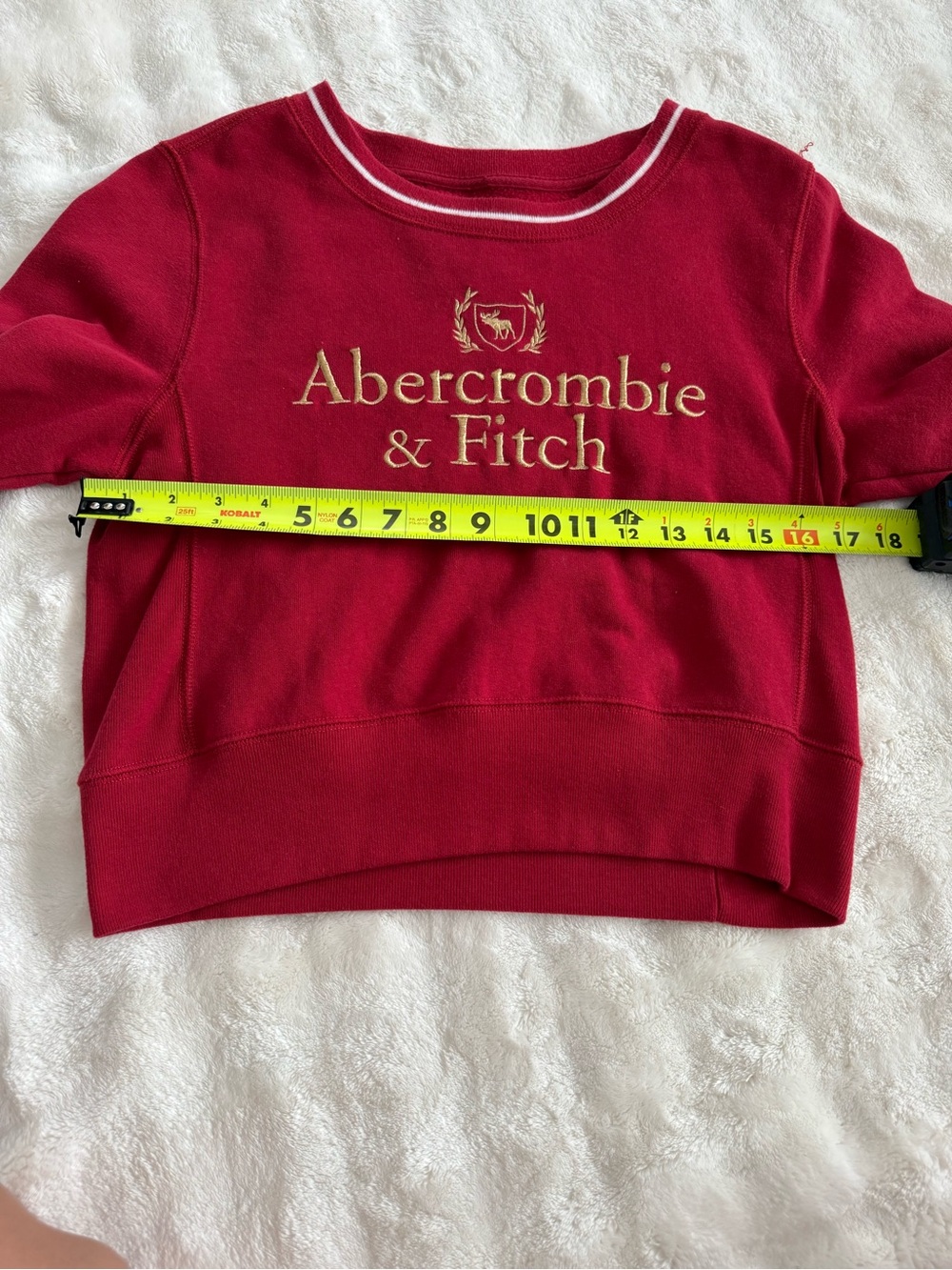 Abercrombie & Fitch Red Embroidered Logo Cropped Crewneck Sweatshirt S - Picture 4 of 8